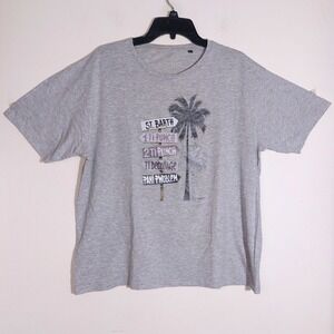 Famous Brand Mens Grey St Barth Palm Tree Graphic T Shirt Short Sleeve